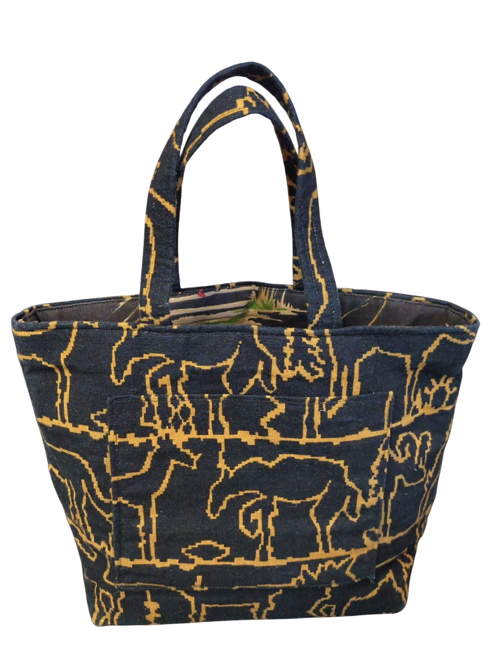 Handmade Black and Gold Animal Western Cowboy Pattern Tote Handbag - Picture 6 of 7